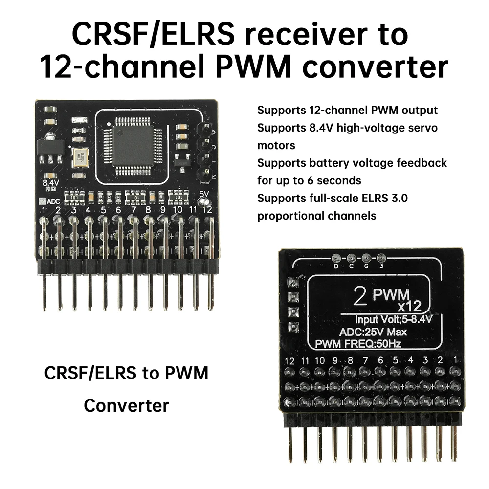 Carte adaptateur PWM 12 canaux CRSF/ELRS pour récepteur FPV