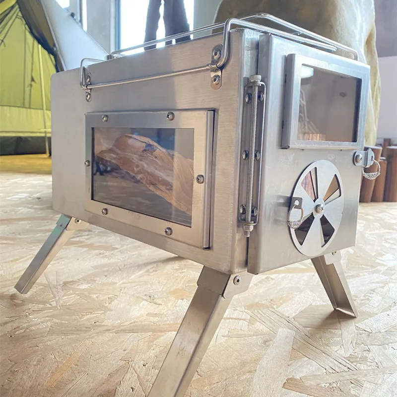 Outdoor Firewood Stove Stainless Steel Double-sided Large Glass Large Field Of Vision Camping Heating With Tent Charcoal Stove