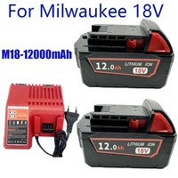 100%Original For Milwaukee M18 Power Tool Battery, Charger, BR, XC, 18V, 12000mAh M18B5, 48-11-1860, Built-in 18650 Battery 1