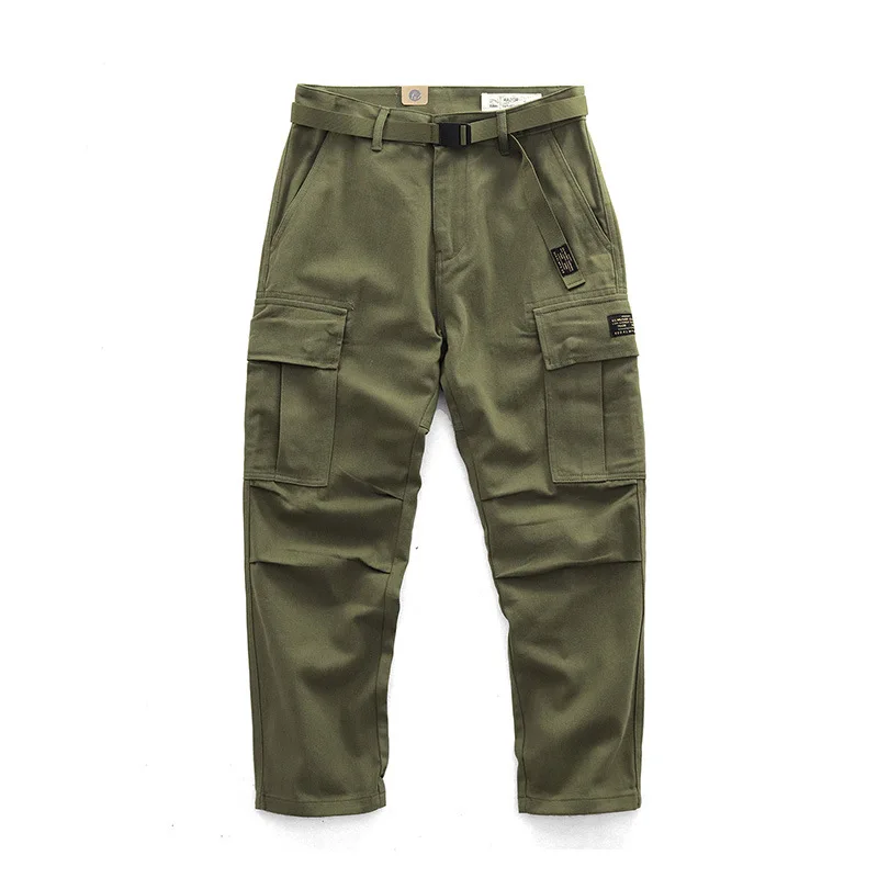 Men's Spring Vintage American Retro Multi-pocket pants Ameka Kiri Loose Thick Heavy Weight Wide Leg Straight Work Pants