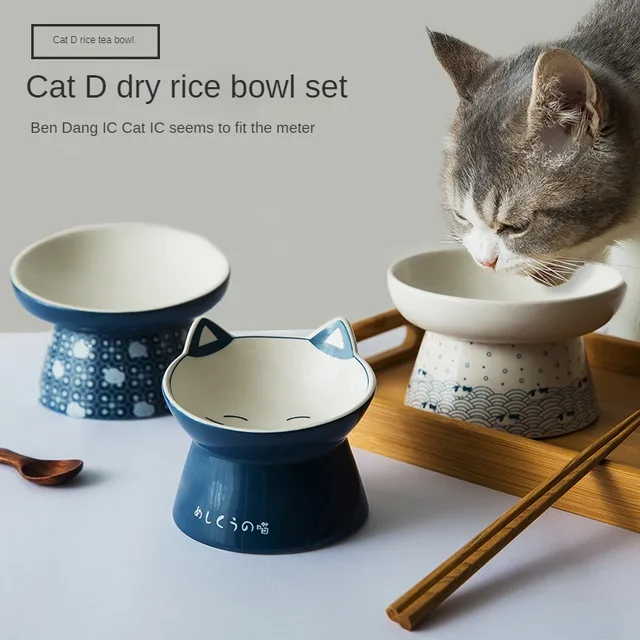 Japanese Style Cat Bowl Ceramic Double Bowl Anti Knock Food Bowl Dog Bowl Cat Drinking Bowl Automatic Drinking Pet Supplies 3