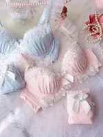 YUQI Sexy Japanese Sweet Bra Set G Cup Large Cup Women's Underwire Heavy Lace Thin Cup Comfort Pure & Sensual Lingerie  push up