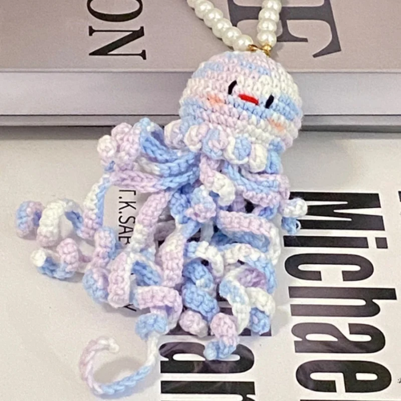 핸드메이드 코바늘 DIY 재료 패키지 알록달록 작은 문어 펜던트 코바늘로 직접 짜야 하는 귀여운 문어 키체인