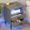 Nightstand with Wireless Charging Station with RGB Light,with Human Sensor, 2 Drawers & Open Shelf(Grey) 2