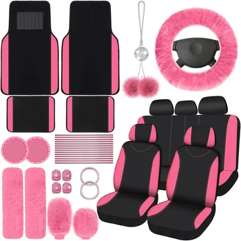 47-Piece Universal Fluffy Car Seat Cover Full Set with Steering Wheel & Seat Belt Covers – Complete Car Interior Accessory Kit 1