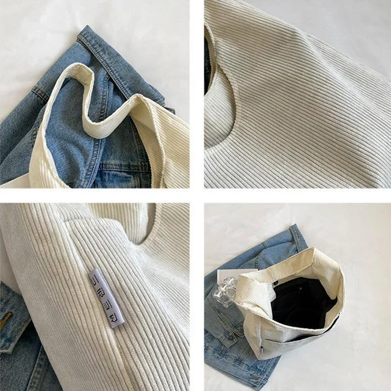 Canvas Shoulder Women's Tote Bag Corduroy Simple Casual Large Capacity For Women Travel Solid Shopper Bag canvas bag