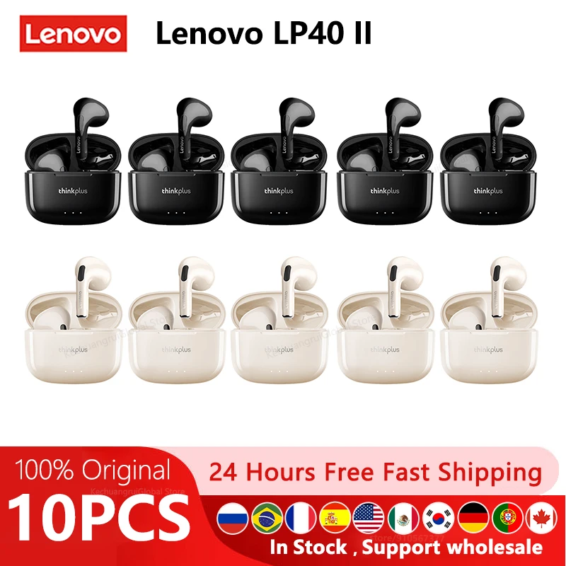 10 Pz Lenovo Lp40 Ii Originale 5 Pz Lp40Plus Auricolari Wireless Bluetooth 5.3 Cuffie Tws Sport Riduzione Del Rumore Touch Control
