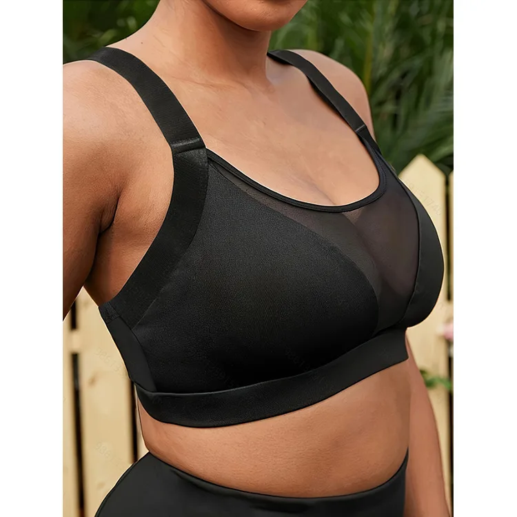 New plus size sports bra with shock-absorbing back, mesh mesh, spliced vest, bra sports for women