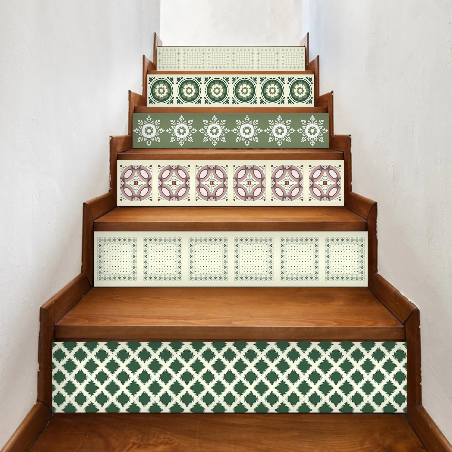 Description Picture 3 of item6PCS Floral Mural Stair Stickers Mural Adhesive Abstract Tiling Decals Stairway Riser Cover Cabinet Refrigerator Wallpaper Decor