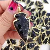 Vintage Gold Plated Natural Opal Black Obsidian Arrowhead Pendant Crystal Hand Knocked Craft Charm Woman Jewelry Making Necklace 2