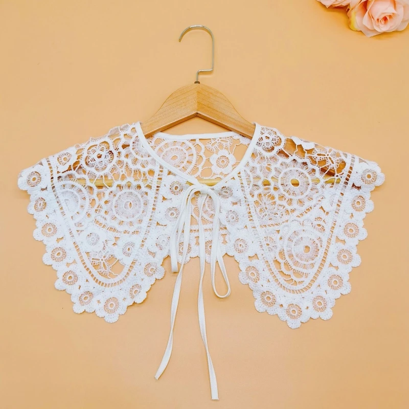 

Embroidery Floral Lace Shawl Fake Collar Female Hollow False Collars Ladies Detachable Half Shirt Lapel Blouse Wrap Decoration