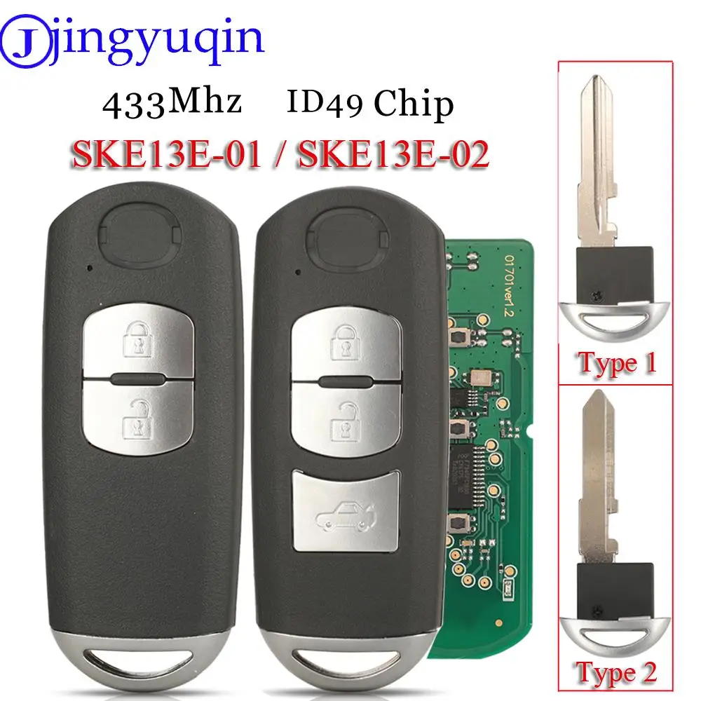 จิงหยู่ฉิน กุญแจรีโมทอัจฉริยะ 2/3 ปุ่ม 433Mhz ID49 สำหรับรถยนต์มาสด้า CX-3 Axela CX-5 Atenza รุ่น SKE13E-01 SKE13E-02
