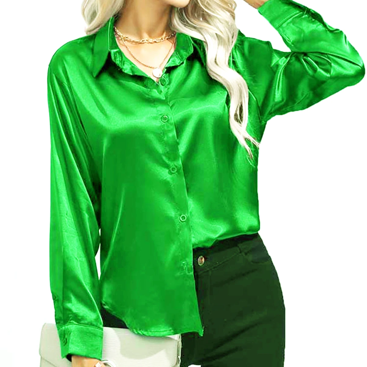 Oversize Women Shirts Silk Solid Plain Green White Black Red Blue Pink Yellow Gold Purple Blouse Casual Business Tops Barry Wang black jeans for men cotton stretchy skinny jeans high quality hip hop solid color slim oversize denim pencil pants streetwear