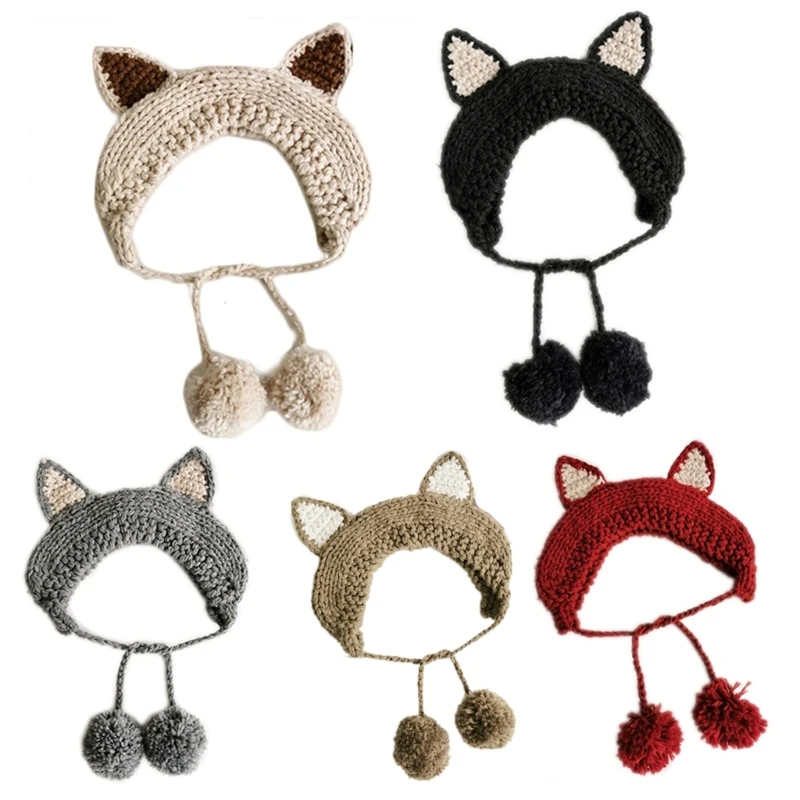 

New Winter Skullies Women for Cat Earflap Hat Crochet Knitted Hat Costume Beanie Hats Women Gift Baby Anime