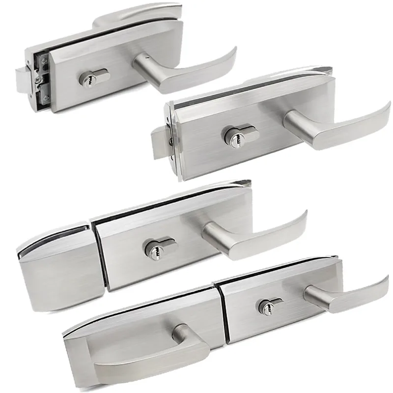 304 Stainless Steel Frameless Glass Door Handle Lock Office Partition Door Lock Punch Installation for 12mm Glass