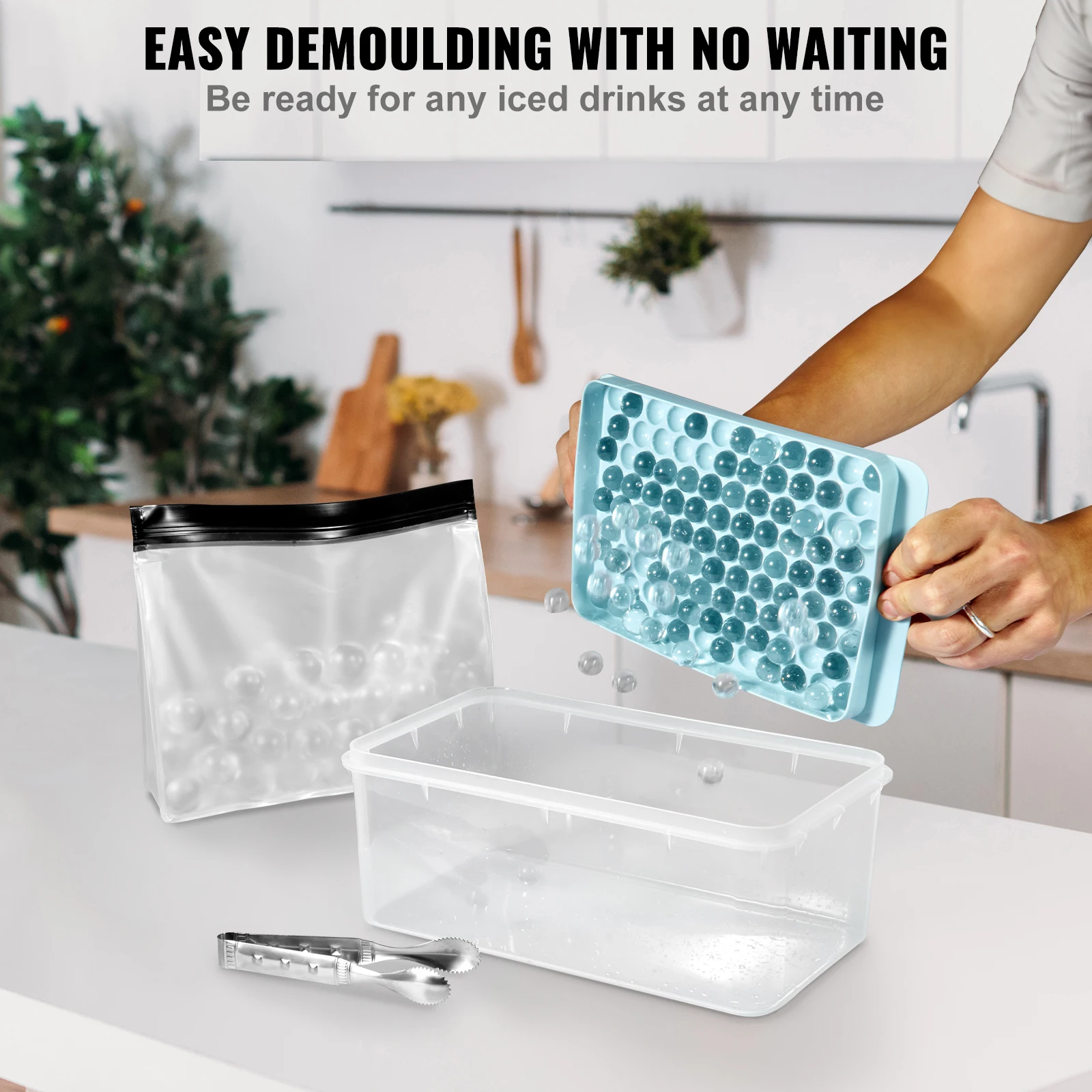 VEVOR 170 pcs Ice Cube Tray Round Ice Ball Maker for Freezer 2x33pcs & 1x104pcs Balls Sphere Cube Making Small