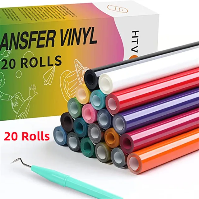HTVRONT 20/14 Pack 12inX3ft/30X90cm PU Heat Transfer Vinyl Roll for Cricut T-shirt Printing DIY Iron on HTV Film Easy to Cut 1