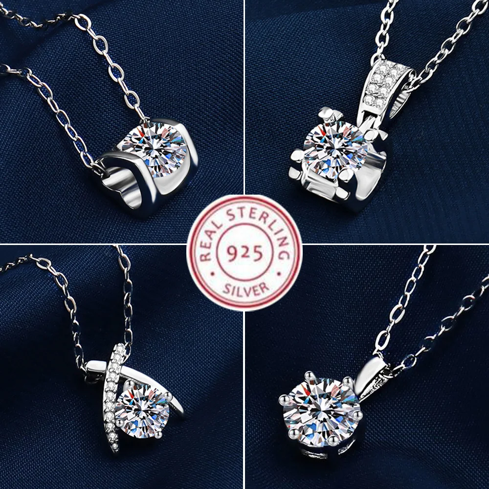 925 Sterling Silver Necklace Pendant Simple Noble AAA Zircon For Woman Men Fashion Wedding Engagement Jewelry Gift pendant necklace silver necklace silver pendant silver necklace charms