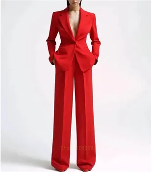 Women V-Neck Blazer Pants Set 1