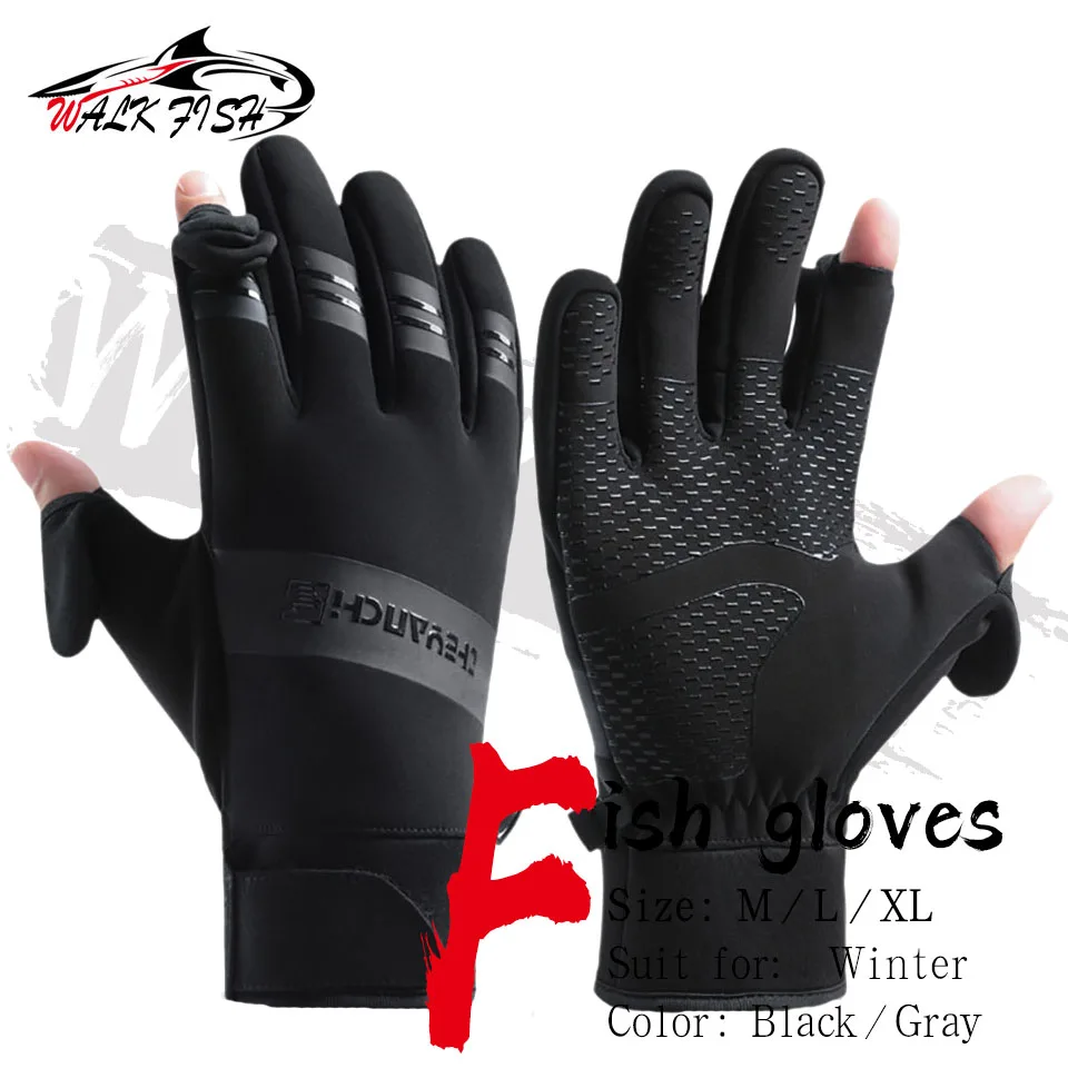 WALK FISH 1 Pair Waterproof Winter Fishing Gloves 2 Finger Flip