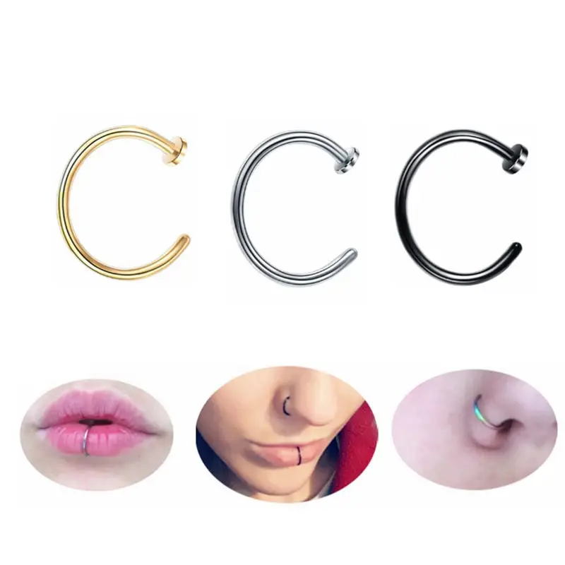 Medical Nostril Gold Silver Nose Hoop Nose Rings clip on Body Fake Piercing Piercing Jewelry For Women 2pcs hoop earrings,piercing jewelry,nose rings,body piercing jewelry,body jewelry,metal jewelry