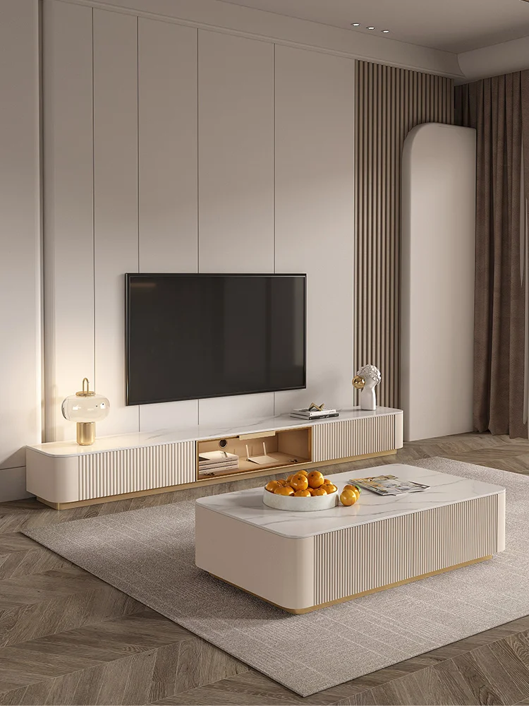 

Simplified modern living room home rock panel coffee table TV cabinet combination