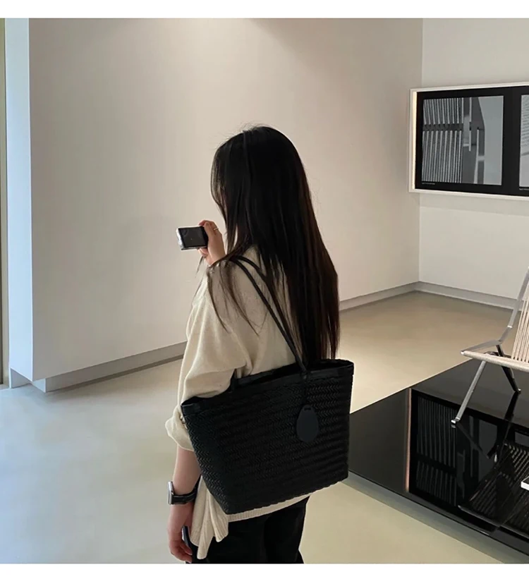 Woven Bags for Women Fashion Top Handle Shoulder Bag Soft Vegan Leather Work Shopper  Beach Travel Tote Bag with Purse