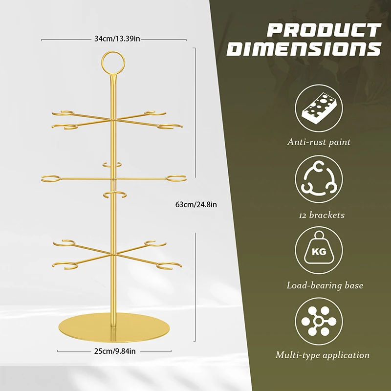 Cocktail Tree Stand Wine Glass Flight Tasting Display For Drinks 3 Tier - 12 Holders For Champagne Cocktails Martini Cocktail 6