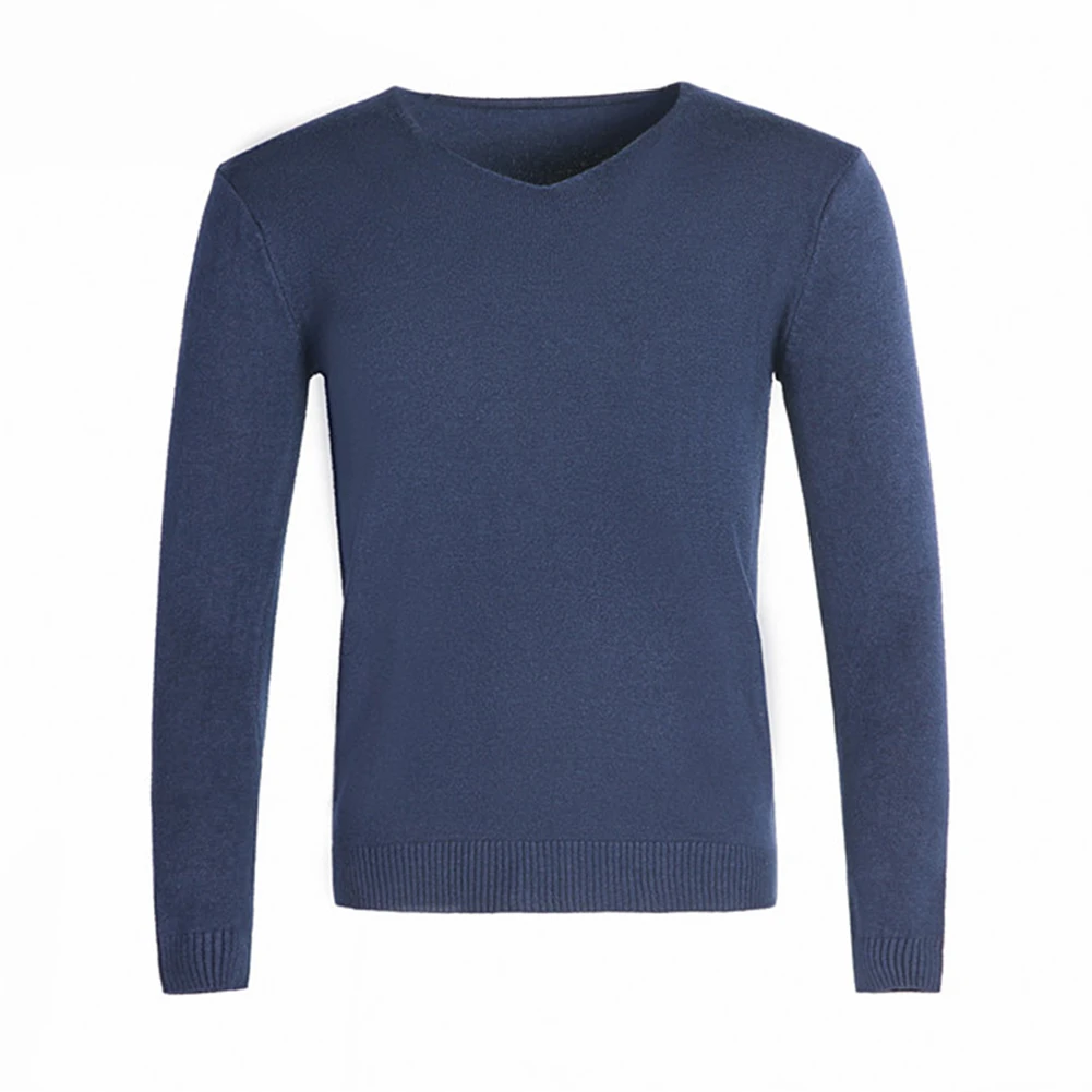 

Mens V Neck Jumper Knit Top Warm Casual Winter Sweater Solid Color Pullover