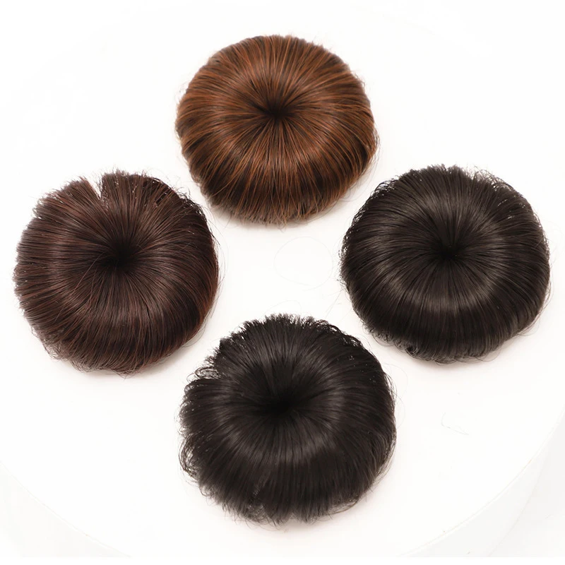 2Pcs Hair Bun Extensions Donut Chignon Hair Wig Synthetic Black Brown Wig Hair Clips for Kids Daily Use Children's Hairpieces