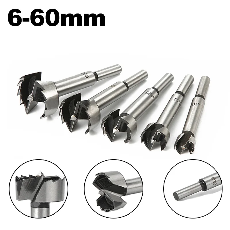 6-60mm Multi-tooth Sharp Forstner Drill Bit Woodworking tool Hole Saw Hinge Boring Drill Bit Round Shank Hole Opener Cutter