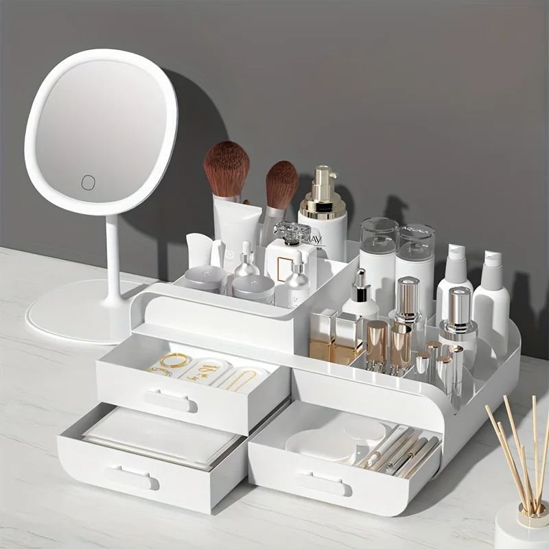 Makeup Storage Box Drawer Dormitory Finishing Plastic Shelf Large Makeup Capacity Cosmetics Skin Care Dressing Table Desktop 3
