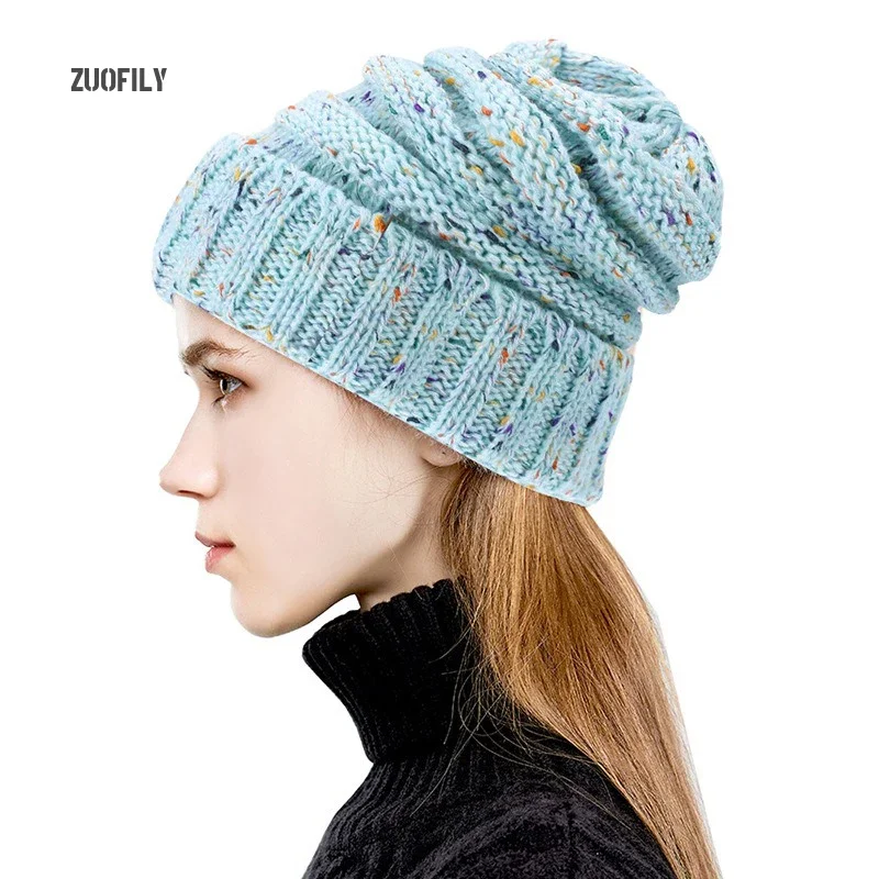 Thickened Knitted Hat Winter Outdoor Women Skiing Warmer Cap Colorful Knitting Wool Warm Hats for Cycling Hiking Warmer