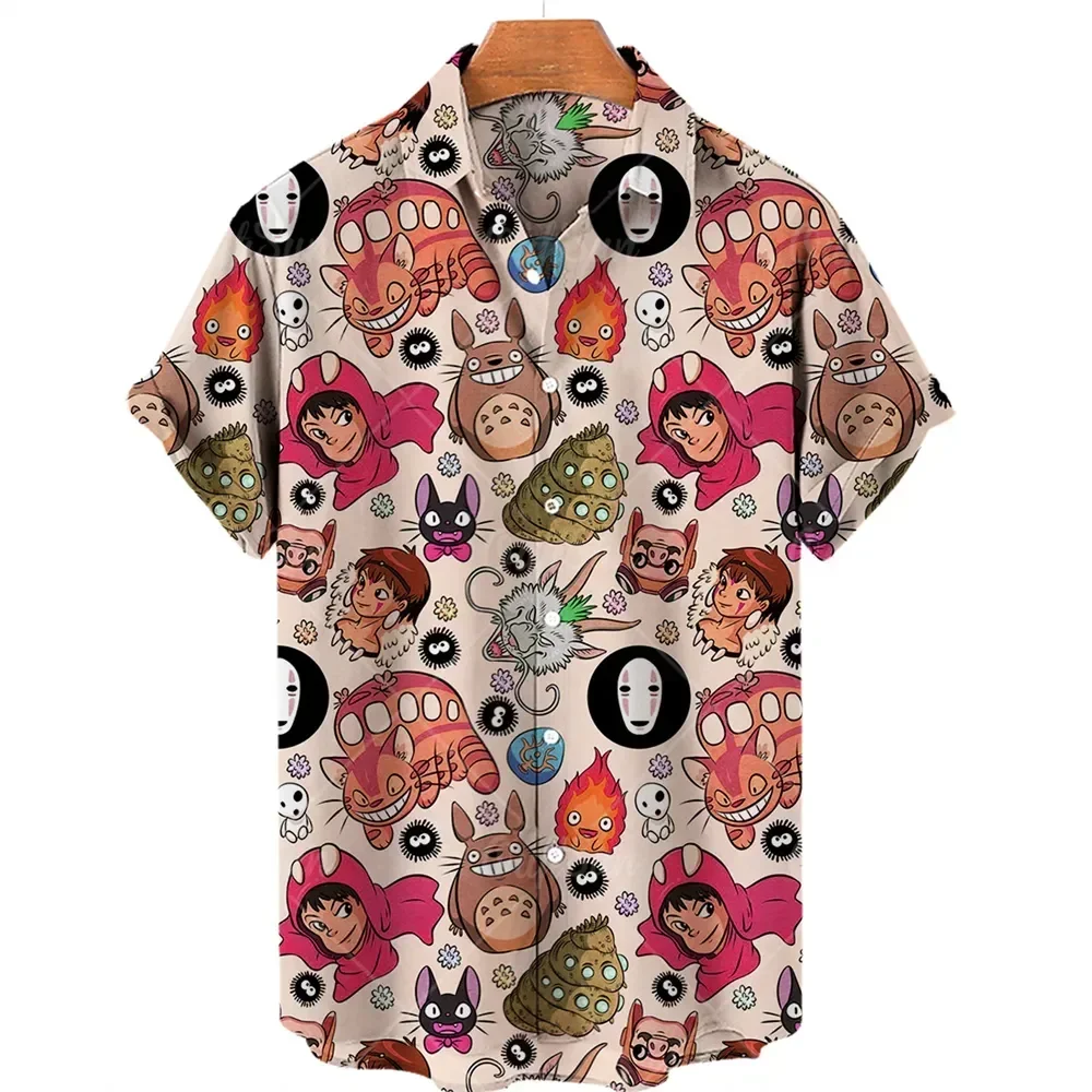 2024 Cartoon Pattern Society Oversized Hawaiian Short Sleeve Men's Printed Shirt Top Harajuku Flower Casual Retro Y2k Boy Camisa
