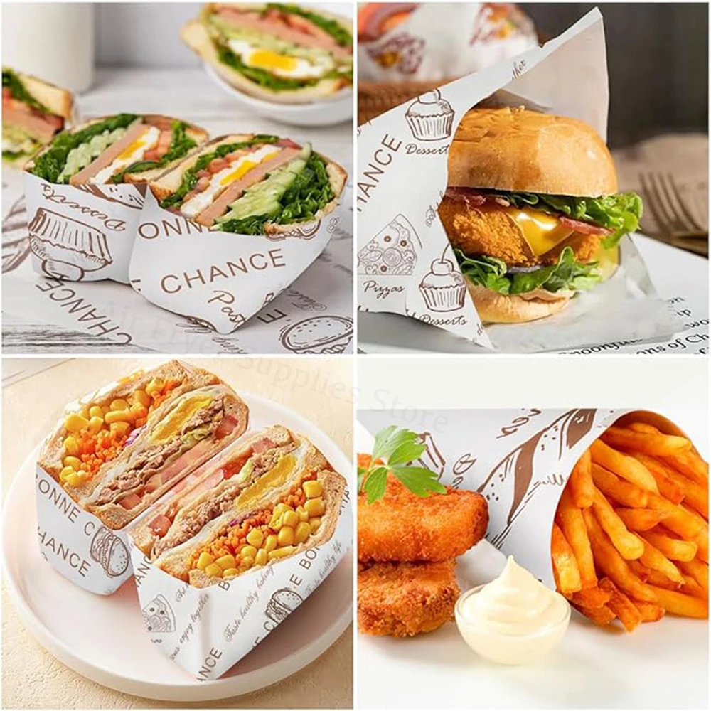 100Pcs Food Packaging Paper 38x28cm Disposable Baking Wax Paper Newspaper Food Wrap Liner for Burger Pizza Sandwich Cheese air fryer paper air fryer liners disposable air fryer liners air fryer accessories parchment baking paper