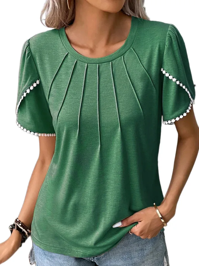 

Fashion Women Elegant Shirts Vintage Summer Tees Blouse Top Tassel Loose Casual Short Sleeve Tops S-5XL