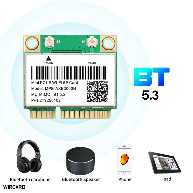 와이파이 6E 카드 5374Mbps 블루투스 5.3 미니 PCI-E 어댑터, AX210 2.4G, 5G, 6G, 노트북 윈 10, 11 용