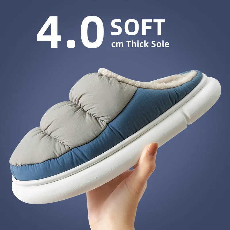 Big Size 48 49 Winter Men Plush Warm Slippers Women Couples Slides Down Cloth Waterproof Home Non-Slip Outdoor Shoes Flats 2