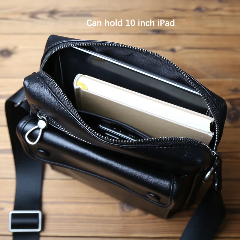 NZPJ Men's Genuine Leather Shoulder Bag Natural Top Layer Cowhide Crossbody Casual Bag for 10 Inch iPad Men's Bag