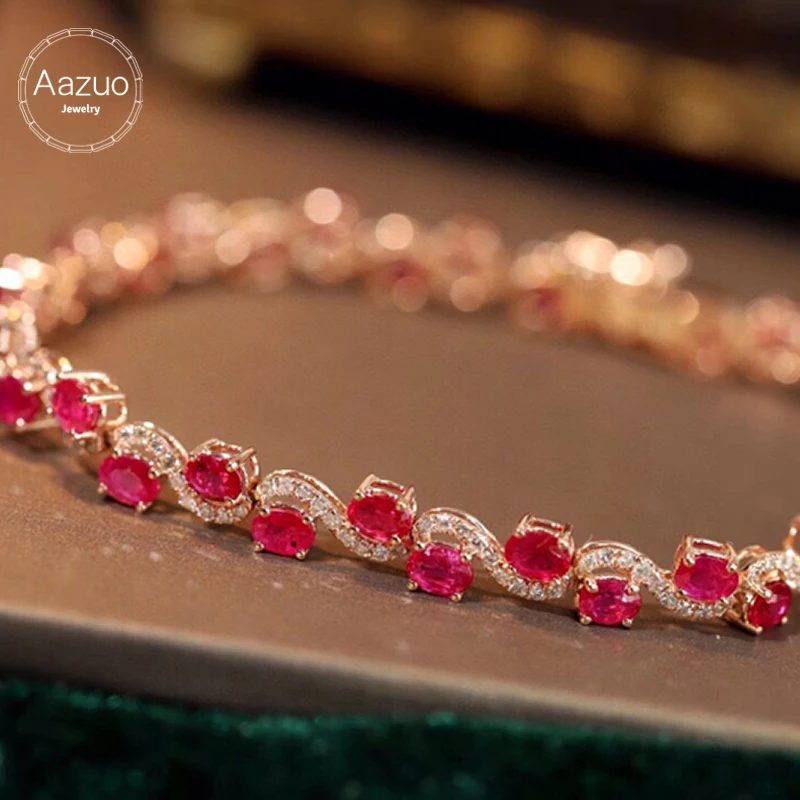 Aazuo Premium Jewelry 18K Solid Rose Gold Real Diamonds Natural Ruby Classic S Line Bracelet Gifted For Women High Cass Banquet