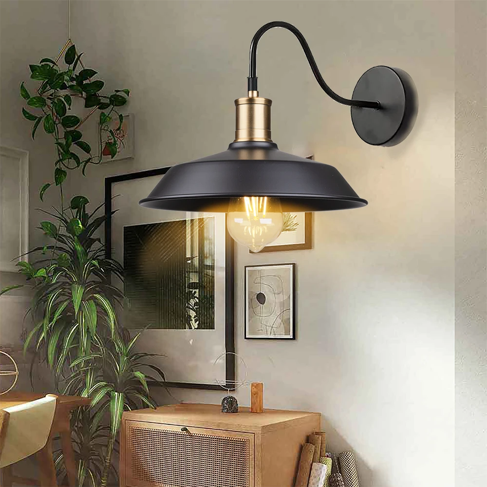 Gooseneck Wall Light Fixture for Porch Large Exterior Barn Light with Wall Mount Black Industrial Lighting Fixture 110v-220v