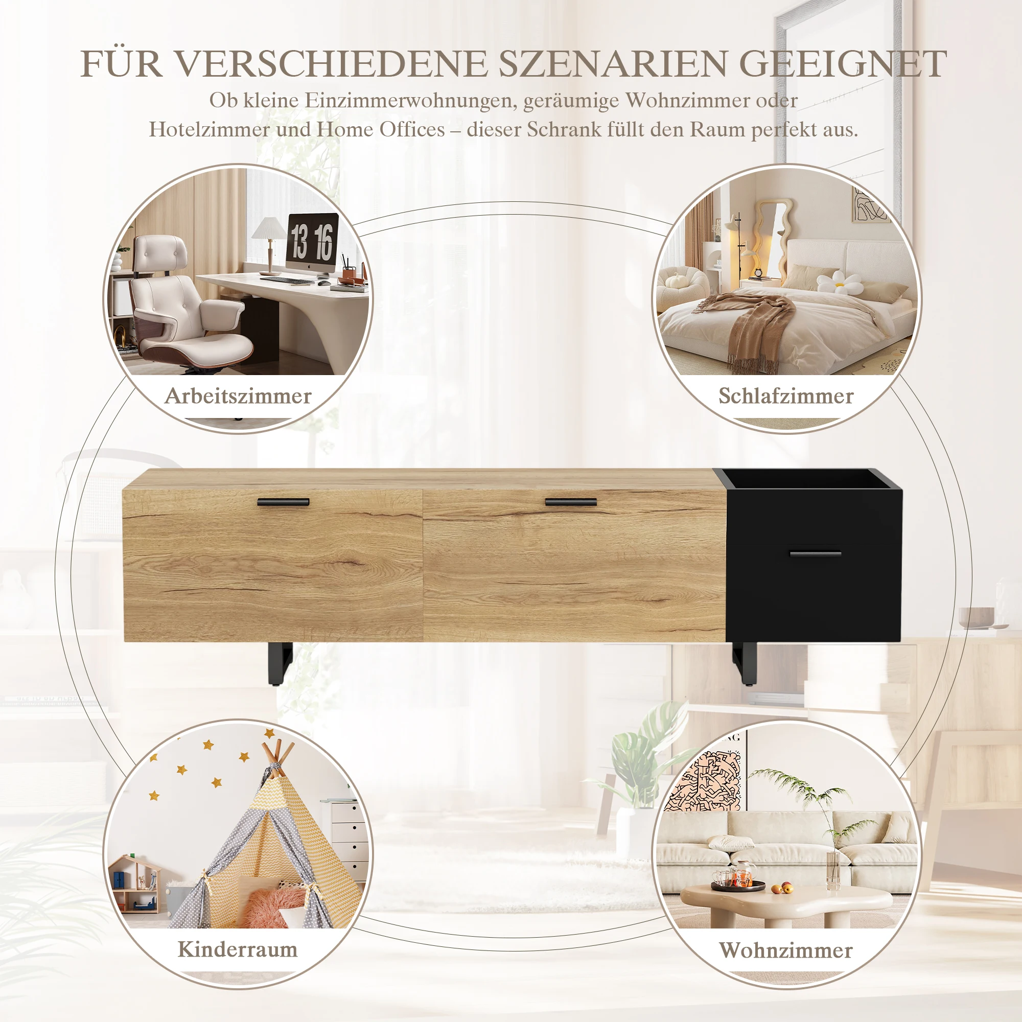Multifunktionaler TV-Ständer Medienkonsole mit Offenen Fächern und Geschlossenem Stauraum für Wohnzimmer-Medienbereich Heim-Möbel-Organizer – Detail 6
