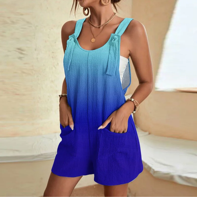 

Summer Women Clothing Staps Jumpsuits Female Solid Gradient Short Rompers Beach Playsuits Dungarees Casual Bib Overalls 2023