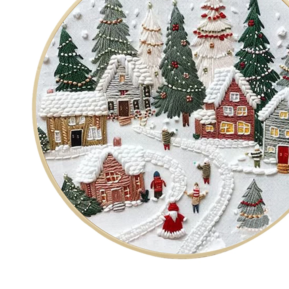 Christmas Embroidery Starter Kit with Pattern and Instructions for Beginners with Embroidery Hoop Color Threads and Needles