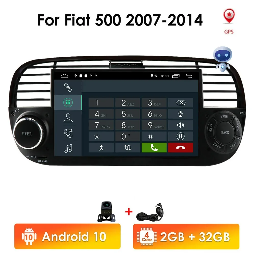 Autoradio Android Dsp Ips Da 7 ''Per Fiat 500 2Gb Ram 32Gb Rom Flash Gps Navigazione Stereo Automatica Multimedia Dab Obd2 Tpms Dvr Wifi