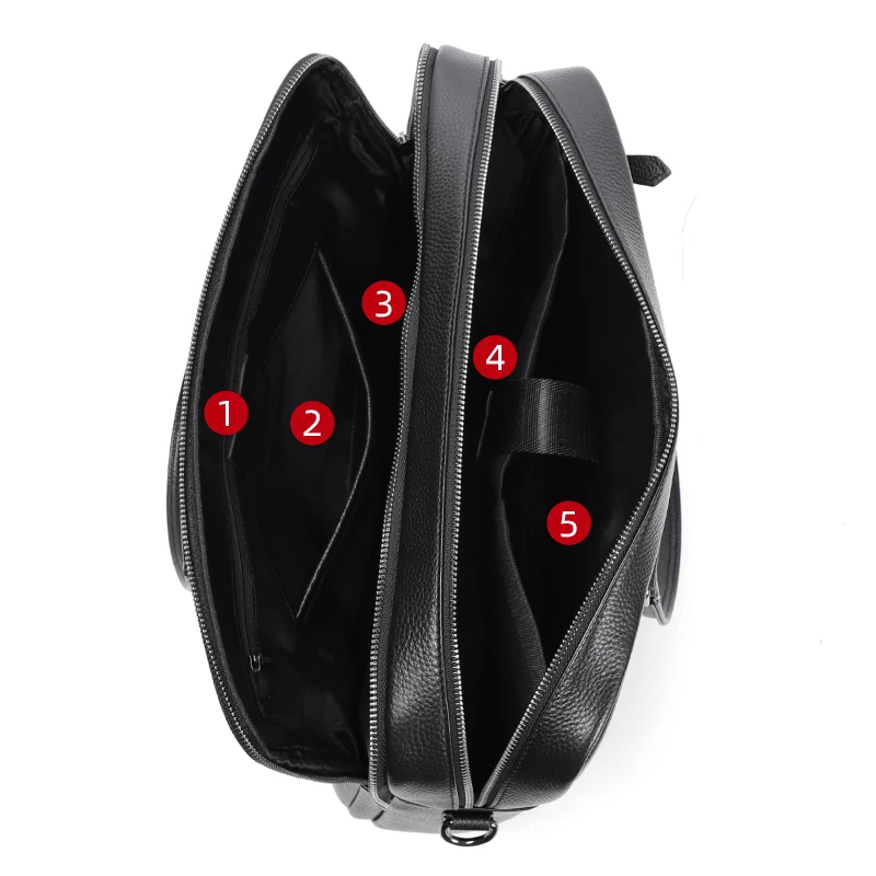 Double Zipper Men Bags Genuine Leather Men Briefcase Bag Business Leather Laptop Bag Shoulder Fashion Office Male Handbag Large 4