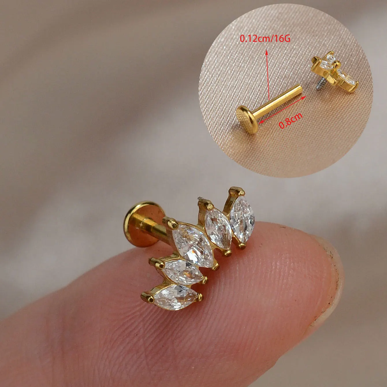 Titanium Stainless Steel Earrings Tiny Butterfly Leaf Flat Rook Lobe Cartilage Snug Helix Couch Tragus Labre Piercing 16G 1PC