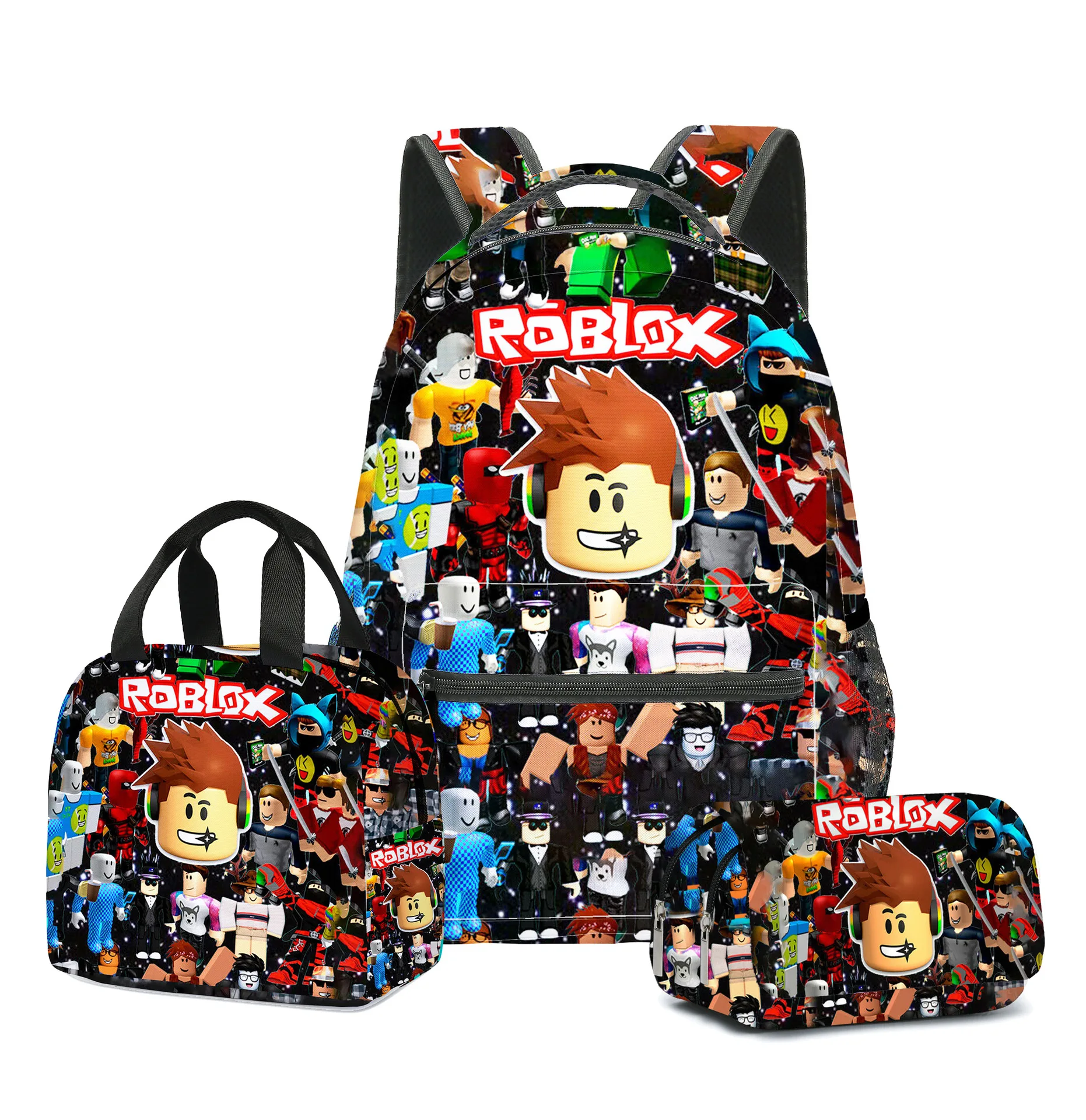 ROBLOX Virtual World Primary and Secondary School Girls Schoolbag Backpack Lunch Bag Double-layer Pencil Case Three-piece Set