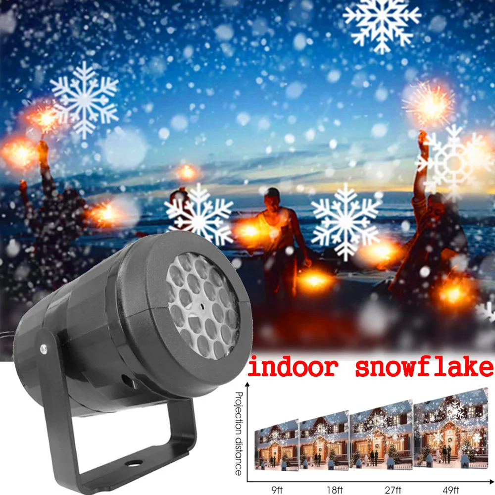 Christmas Snowflake Projector LED Fairy Lights for Bedroom Rotating Dynamic White Snow Projection Lamp Indoor New Year Ornaments
