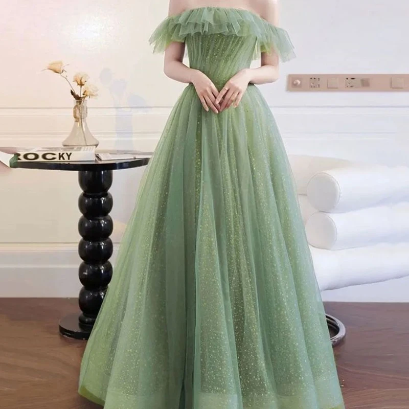 

Olive Green Shiny Princess Strapless A-Line فستان سهرة Prom Dresses Sexy Ball Gown Party Dress Glitter Evening Dress
